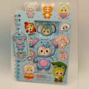 Babythree Blue Sticker Spiral Notebook